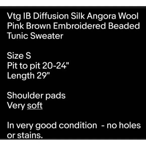 Vtg IB Diffusion Silk Angora Wool Pink Brown Embroidered Beaded Tunic Sweater S - Picture 7 of 7